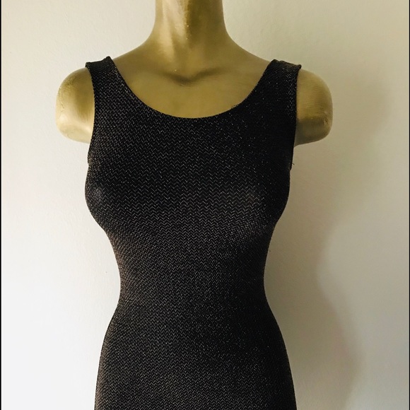 JANUARY 7 Shimmery BLACK GOLD Bodycon MINI DRESS With BOW Detail Back S - Picture 3 of 11
